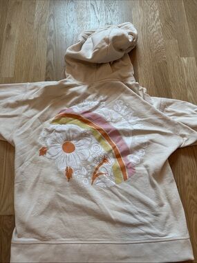 Roxy Cream Hoodie with Pink, Orange & Yellow Retro Graphic